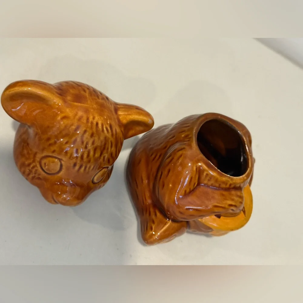 Vintage Brown Ceramic Bear‎ Honey Holder Homey Pot Marked Made in Taiwan B